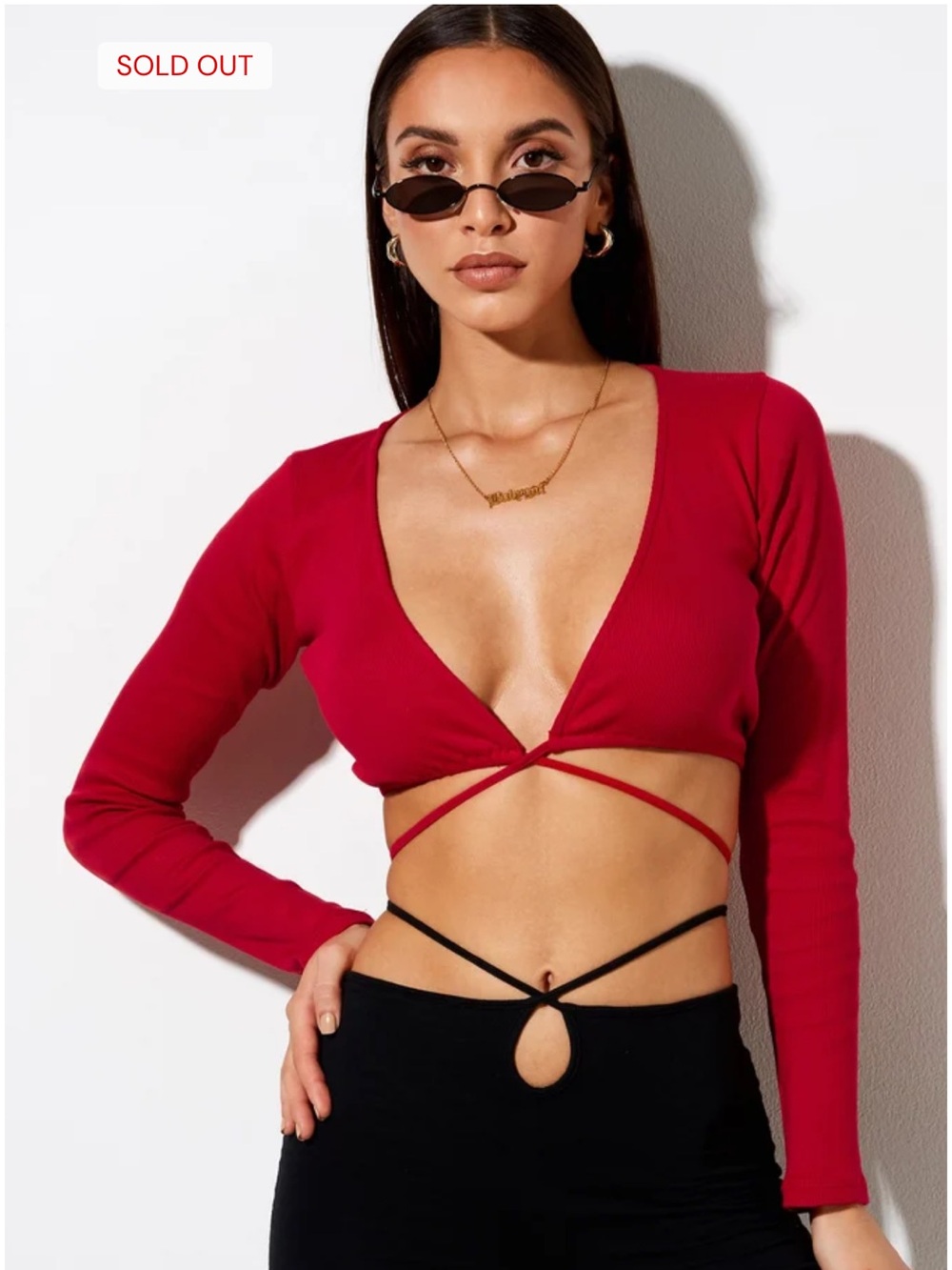 Motel Rocks NWT Lieneva Top Ribbed Racing Red Wrap Crop Top